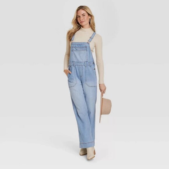 Wide Leg Denim Overalls Full Length Jumpsuit - Universal Thread Light Wash 00 - Picture 3 of 3